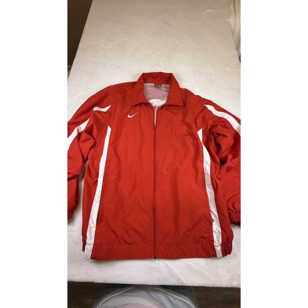 Nike Team Windbreaker Jacket Red White Full Zip Mesh Lined Men's Medium